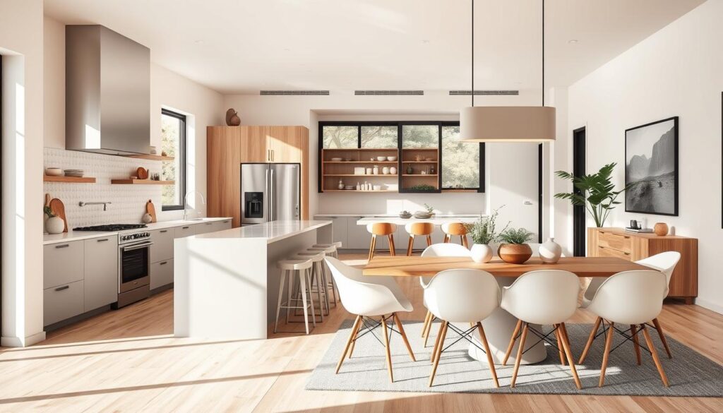 open concept kitchen dining layout